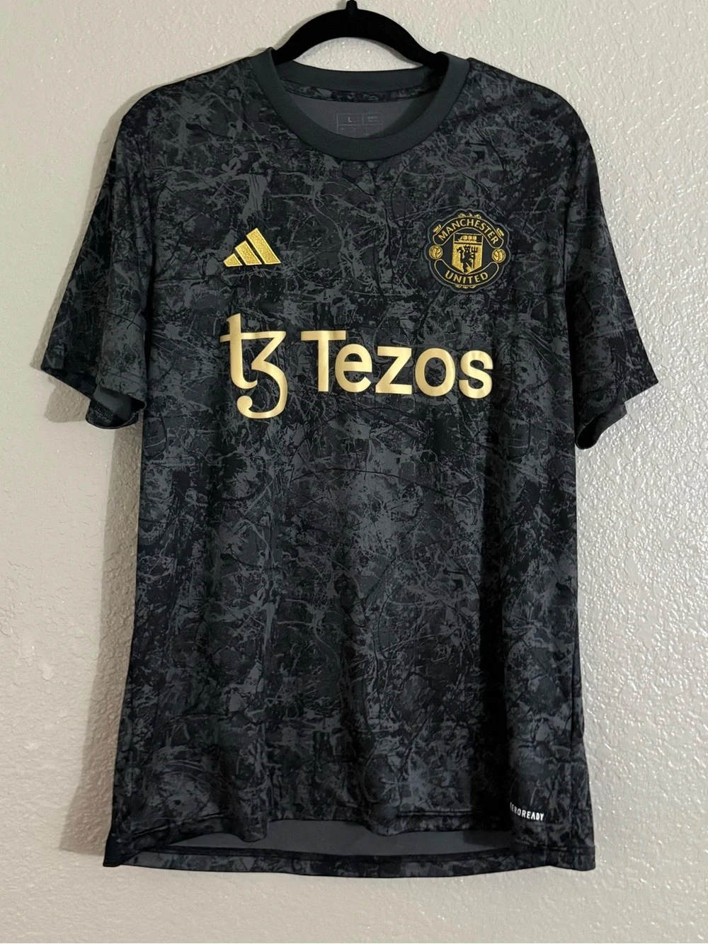 Adidas Manchester United x Stone Roses Pre Match Jersey Black Gold Size L